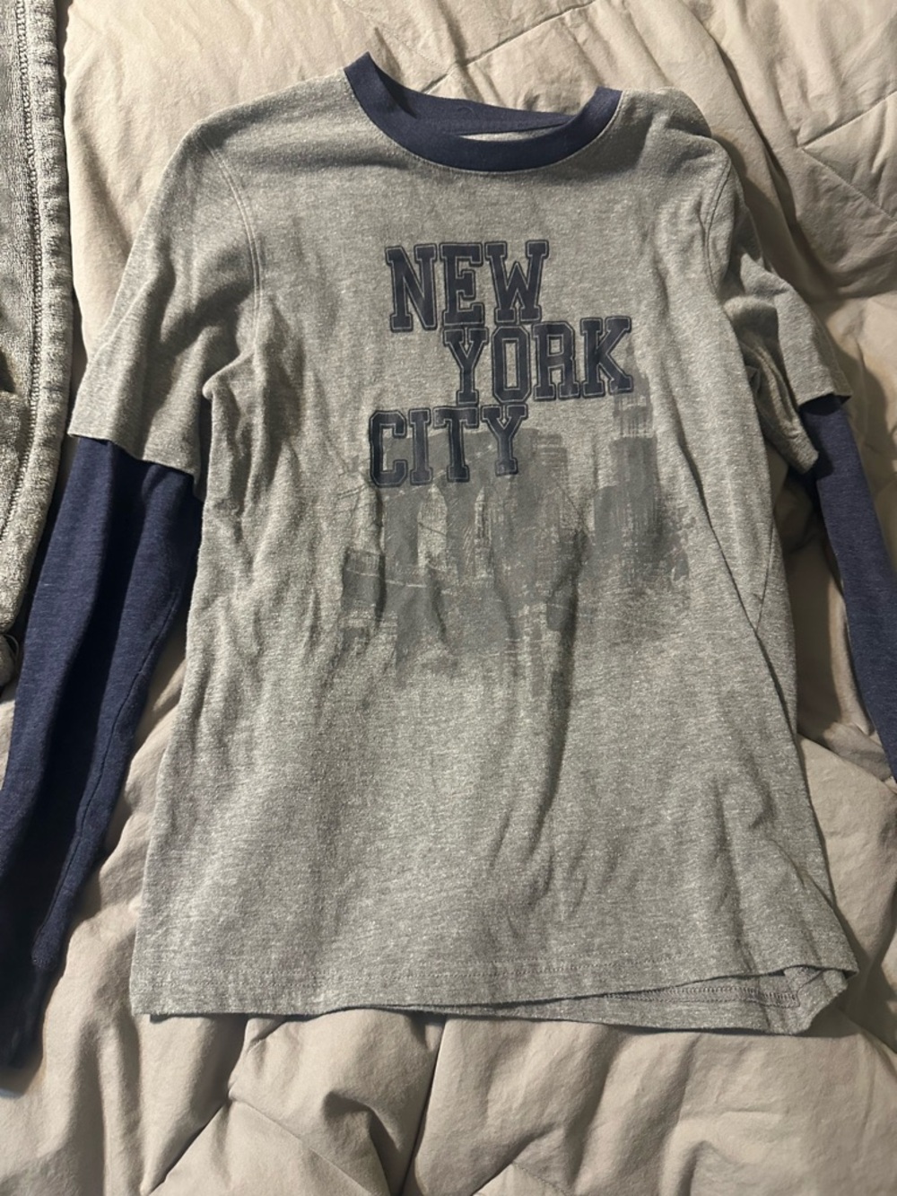 Boys urban pipeline Grey Layered-Look Long Sleeve Tee with Navy Graphic